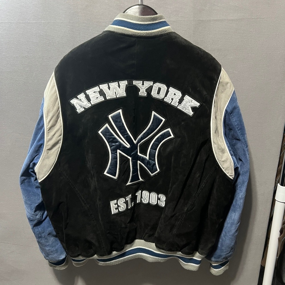 Mens MLB G-III Carl Banks New York Yankees Suede Varsity Jacket XL Black Blue